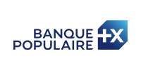 Logo Banque Populaire : Identité visuelle et symbole Logo Banque Populaire bleu avec symbole graphique plus et croix, texte en majuscules.