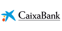 Logo CaixaBank : Identité Visuelle et Banque Espagnole Logo CaixaBank avec étoile bleue stylisée, points jaune et orange, et texte noir souligné sur fond blanc.