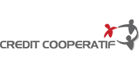 Crédit Coopératif - Banque coopérative et solidaire Logo Crédit Coopératif gris avec trois silhouettes stylisées, une rouge et deux grises, formant une ronde solidaire.