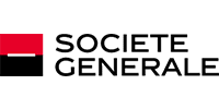 Logo Société Générale : Identité Visuelle de la Banque Logo Société Générale avec carré bicolore rouge et noir et texte en lettres capitales noires sur fond blanc.